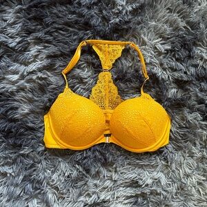 PINK Yellow Lace Front Closure Bra | Racerback Push-Up Bra